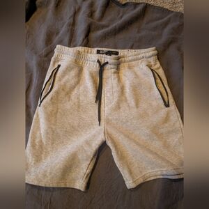 Light Gray Athletic Drawstring Shorts with Black Trim